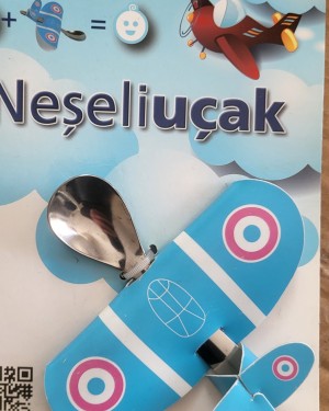 Çocuk yemek kaşığı mavi uçakli 